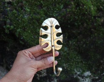 Vintage Brass Leaf Hooks - Antique Solid Brass monstera Leaf Hook for hat towl keys cloth