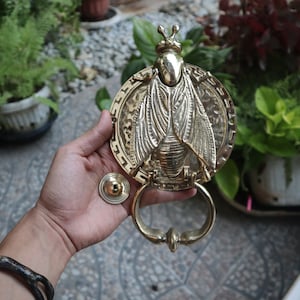 Old Vintage Antique Solid Brass Large Fly Knocker - Flies GOLD Solid Brass Unique Door Knocker Bell