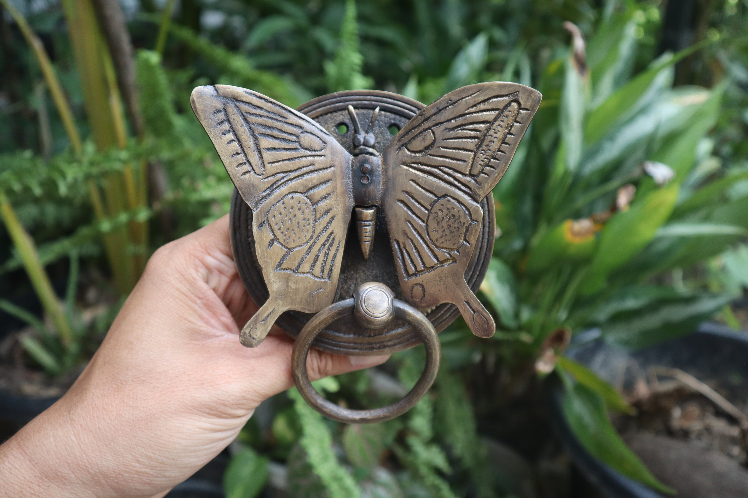 Vintage Butterfly Door Knocker , Antique knocker Detailed ANTIQUE Solid Brass , old vintage
