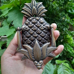 Antiker massiver Messing Ananas Türklopfer, alter Vintager antiker massiver Messingmaterial Türklingelklopfer
