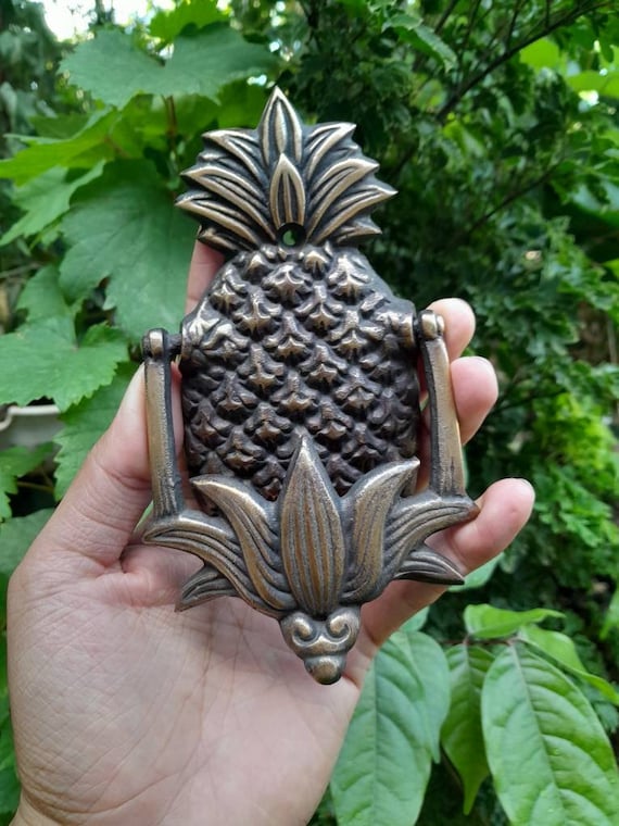 Antique Solid Brass Pineapple Door Knocker, Vintage Door Bell