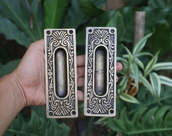 Vintage Carved Solid Brass Sliding Door Handle Pair - 15cm - Etsy