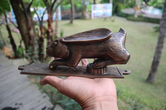 Antique Solid Brass Rabbit Door Knocker, Vintage Door Bell