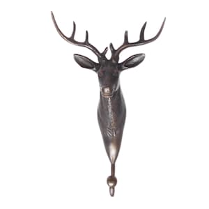 9.4&quot; Inches Vintage Antique Deer Moose Head hook Hanger Solid Brass Vintage Hook Hat Coat Strong Wall Mount