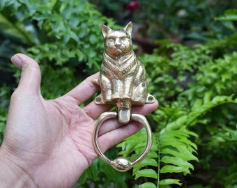 Strong Heavy Brass Cat Door Knocker – Rustic Farmhouse Door Decor