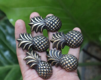 5 antike Messing Ananas Schubladenknäufe - Tropical Decor, 7,5 cm