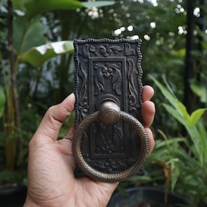 2 Pieces - 6&quot; Inches Solid Brass Ring Pull - Vintage Brass Drawer Knob - Retro Classic  Ribbed Edge Ring Door Handle