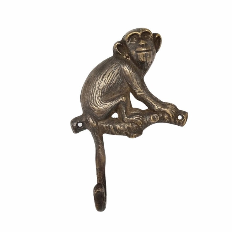 2 pcs - 5.5quot; inches Vintage Solid Brass monkey animal hooks 2 pcs - 5.5quot; inches Vintage Solid Brass monkey animal hooks