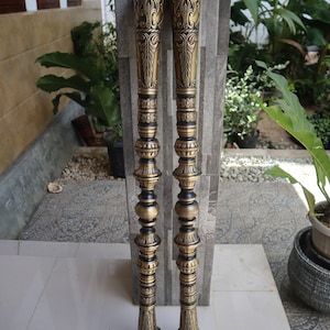 Vintage Brass Door Handles – 39" Carved Entry Door Pulls, Pair