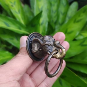 5 Vintage Solid Brass Elephant Drawer Pulls - Antique Finish (3.5cm)