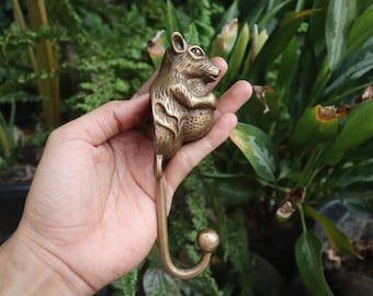 Vintage Antique Squirrel walnut Head hook Hanger Solid Brass Vintage Hook Animal Hat Coat Strong Wall Mount
