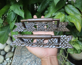 Carved Rope Solid Brass Door Handles - Antique Ethnic Style (Pair)