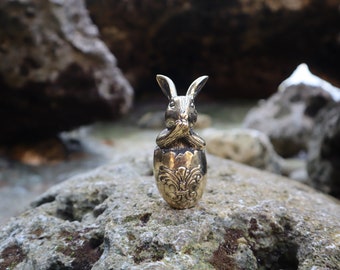 Vintage Brass Gold Rabbit on EGG Statue - Antique Rabbit figurine for table decor