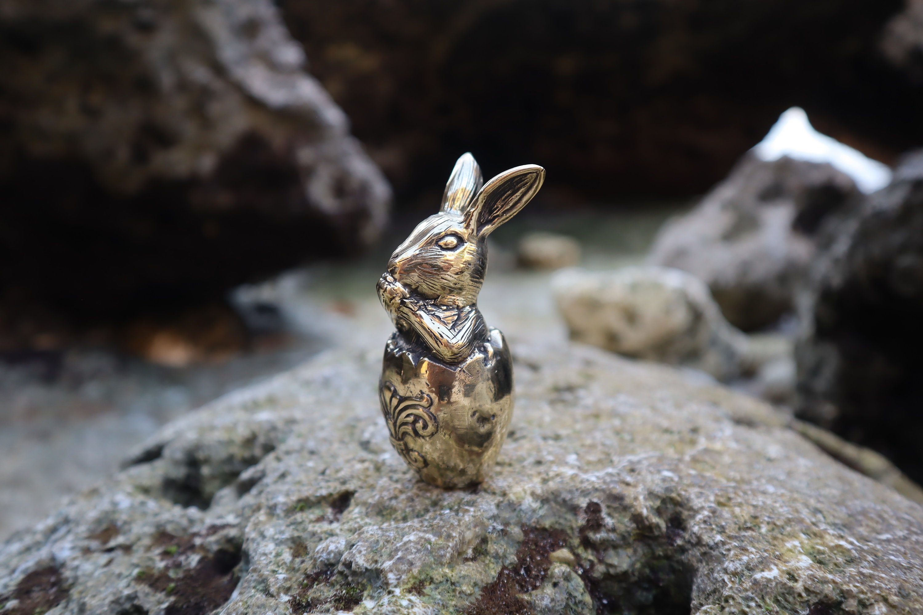 Vintage Brass Gold Rabbit on EGG Statue - Antique Rabbit Figurine for ...