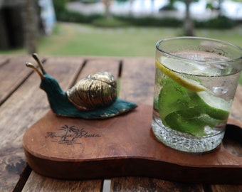 Estatua de caracol de latón vintage: decoración de mesa de animales pequeños