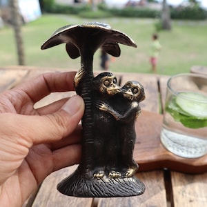 Vintage Brass Monkey Couple Statue - Table Decor Candle Holder