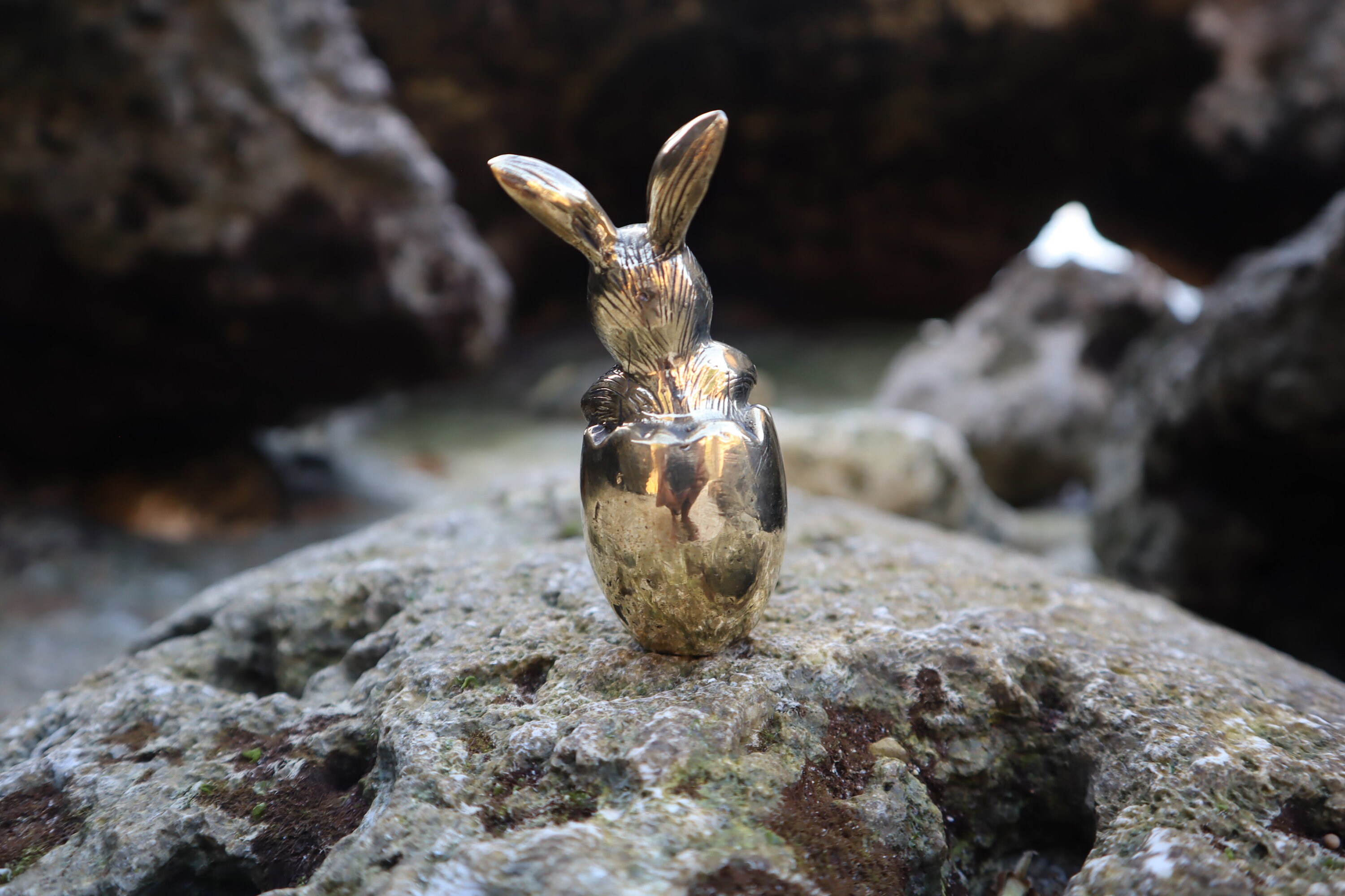 Vintage Brass Gold Rabbit on EGG Statue - Antique Rabbit Figurine for ...