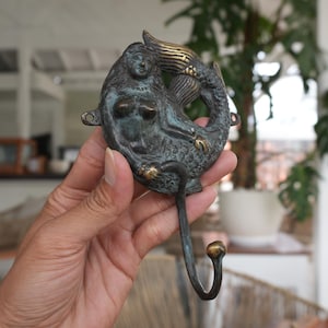 Vintage Half Naked Mermaid Brass Hook - Antique solid brass hook for hat cloth key wall hanging