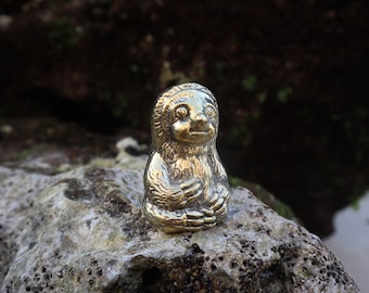 Vintage Solid  Brass Sloth Statue - Antique Animal Figurine for Table Decor