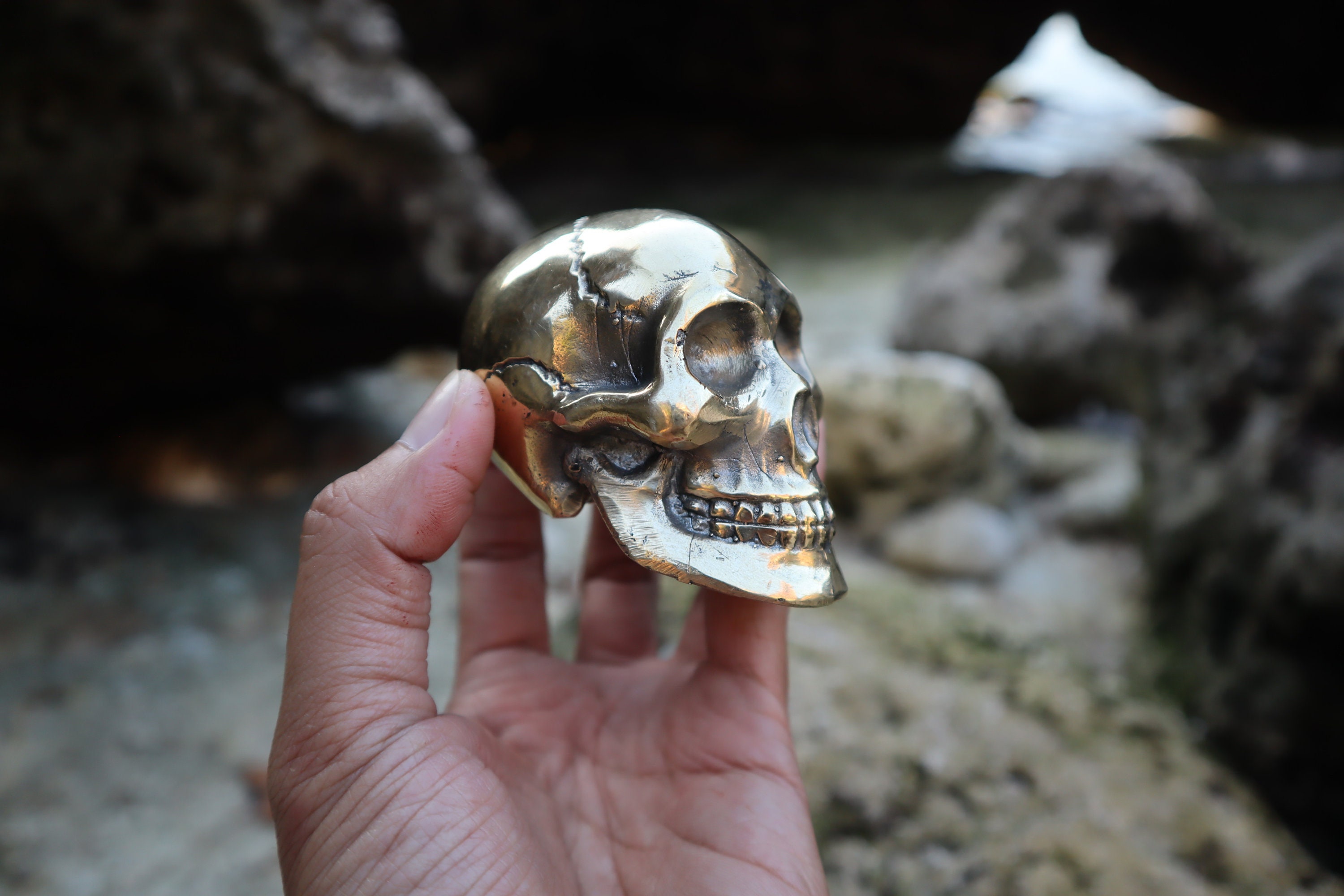 アンティーク雑貨 Vintage Skull Vintage Skull Head Brass Statue - Antique Skull Brass Figurine for