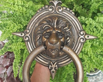 11" inches - Vintage Lion King Knocker - Solid Brass Antique door Knocker for main entry Door or Gate - Big Animal Classic Retro Knocker