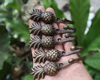 Vintage Pineapple Solid Brass Hook: Antique Towel/Coat Hanger (5 Pieces)