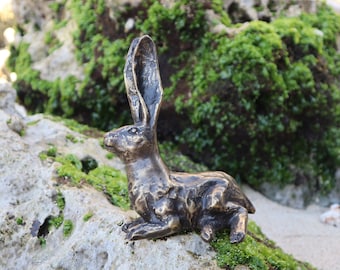 Vintage Brass Rabbit Statue: Antique Table Decor Figurine