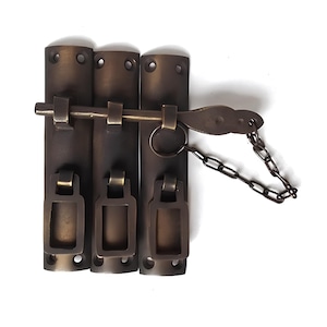 Vintage Brass Latch Lock - Antique Solid Brass Door Lock with 3 handle