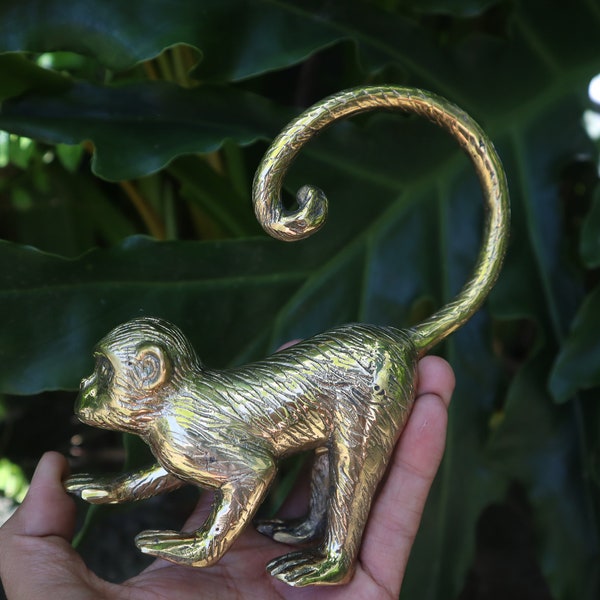 Monkey Brass Statue - Vintage Animal Brass Figurine For Table Decor and Gift