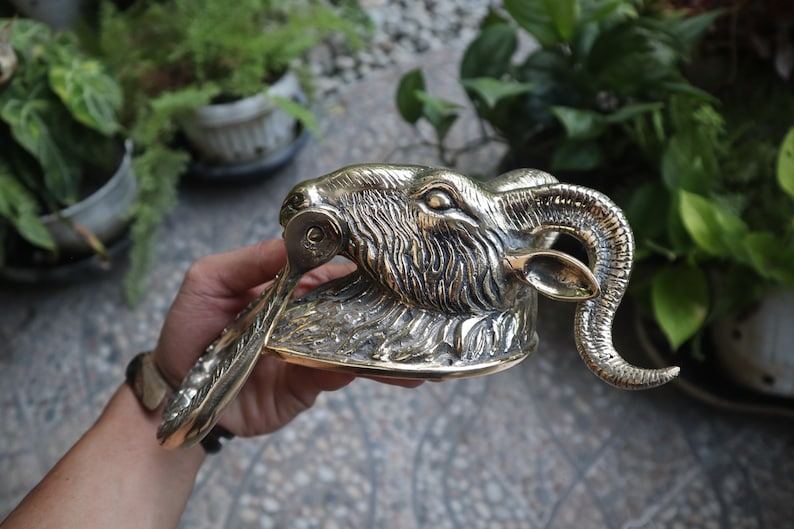 Vintage Large Brass Billy Goat Door Knocker - Antique Goat With Horn ...