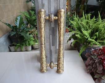 Vintage Ethnic Brass Door Handles – Antique Victorian Style, 22" Pair
