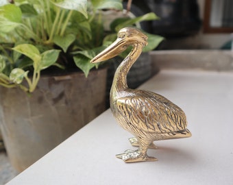 Vintage Pelican Bird Solid Brass Statue - Detailed Animal Brass Statue for Gift - Table Decor