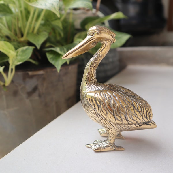 Vintage Pelican Bird Solid Brass Statue - Detailed Animal Brass Statue for Gift - Table Decor