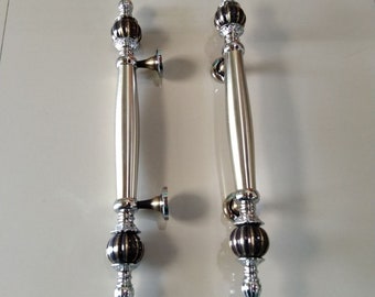 Vintage Brass Chrome Door Pulls: Luxury Cottage Handle (17 Inches, Set of 2)