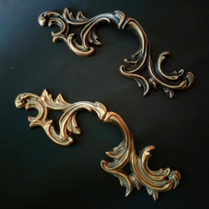 2 pieces - Vintage Brass Drawer Pull - Antique Classic Solid Brass Drawer knob Cabinet - Handmade Flower door pull