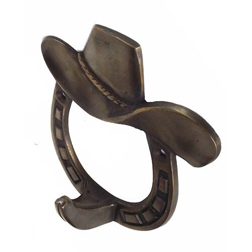 4 Pieces 3-3/4 Vintage Cowboy Hat Solid Brass Hook Antique Brass Hooks for  Cloth Hay Keys 
