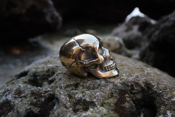 Vintage Skull Head Brass Statue - Antique Skull Brass Figurine for
