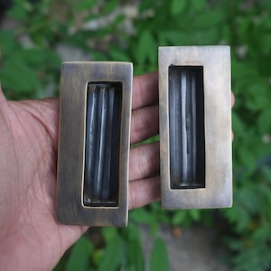2 pieces or Pair of Vintage Rectangular Flat Sliding Door Handle - Solid Brass Recessed Cabinet Handle Pull Home Decor