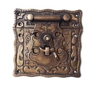 4 pieces - 3.07&quot; Inches Vintage Latch - Victorian Classic Carved Box LATCH Hook Antique Solid Brass Safe Gate Door Lock engraved design