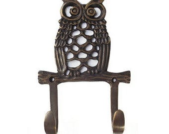 Crochet de porte en laiton massif antique vintage - Crochet de porte hibou