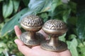 Pair / 2 pcs - Vintage Solid Brass Door Knob Pull - Antique Ethnic Egypt Style Door Knob