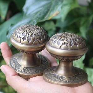 Pair / 2 pcs - Vintage Solid Brass Door Knob Pull - Antique Ethnic Egypt Style Door Knob