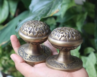 Pair / 2 pcs - Vintage Solid Brass Door Knob Pull - Antique Ethnic Egypt Style Door Knob