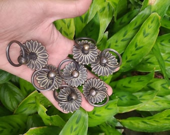 7 Small Vintage Flower Brass Drawer Pulls – Antique Desk Knobs