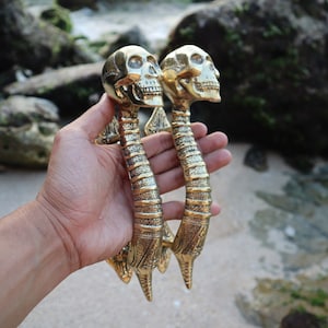 Brass Skull Head Door Pull - Antique Gold Cottage Decor