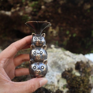 Vintage Brass Three Pig Candle Holder - Antique Pigs Statue for Dinner Table Decor