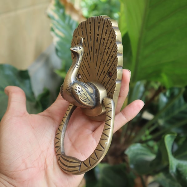 Vintage Brass Peacock Door Knocker: Antique Front Door Decor