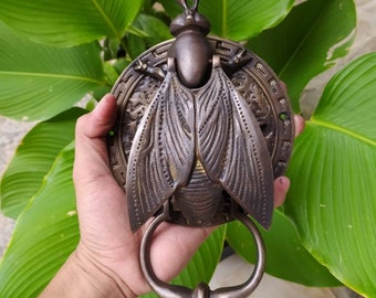 Old Vintage Antique Solid Brass Large Fly Knocker , solid Brass Flies Unique Door Knocker Bell