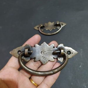 4 peças - Pequeno puxador de porta vintage - Gaveta antiga de latão maciço puxa botões