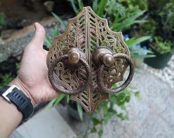 2 pair - Vintage door handle pull - solid brass main door ethnic antique knob